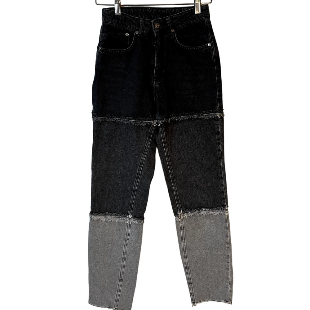 The Ragged Priest Stripe Panel Mom Jeans in Black & Gray Size 24